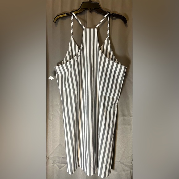 Nikimoto striped slip high-low mini dress white/grey Sz:L - Picture 5 of 5